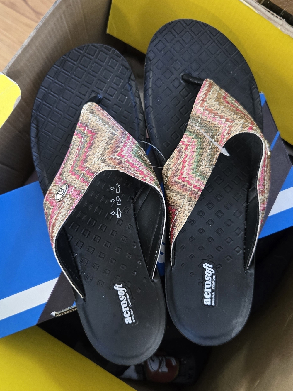 New Aerosoft Pink Multi Woven Thong Sandals with Cushioned Footbed